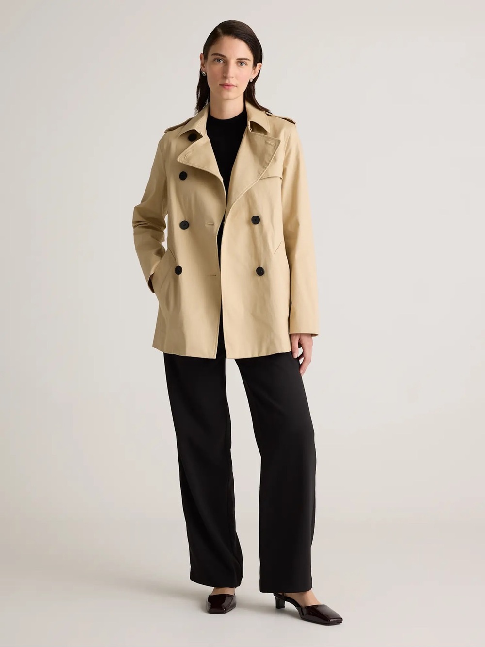 Quince Comfort Stretch Short Trench Coat Ligjt khaki 
Size S - Picture 2 of 8